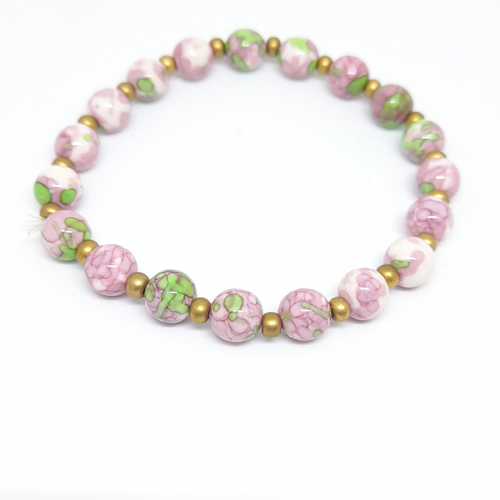 Pink and Green Beaded Bracelet